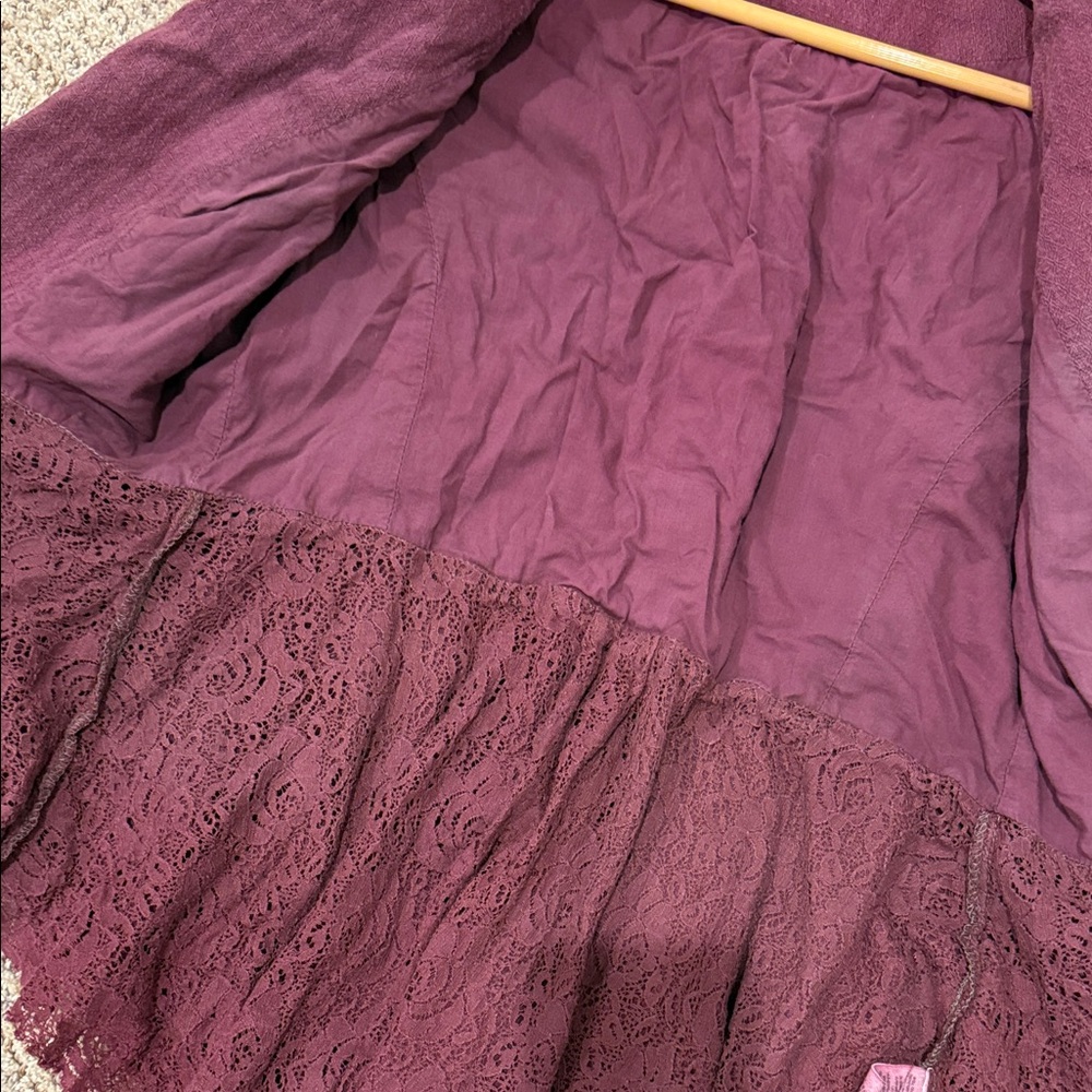 Free People Women’s Lace-Trim Burgundy Jacket - Picture 6 of 7